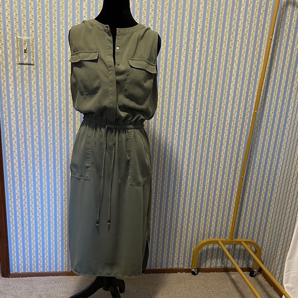 Merona Olive Midi Dress with Waist Tie